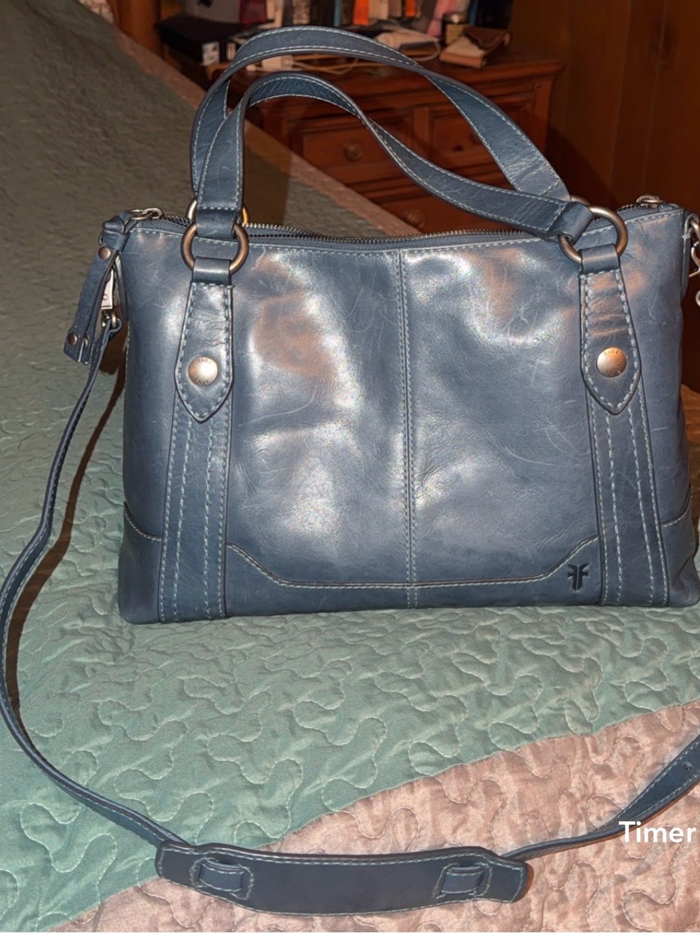 Frye Indigo Blue Leather Top-Handle Shoulder Bag